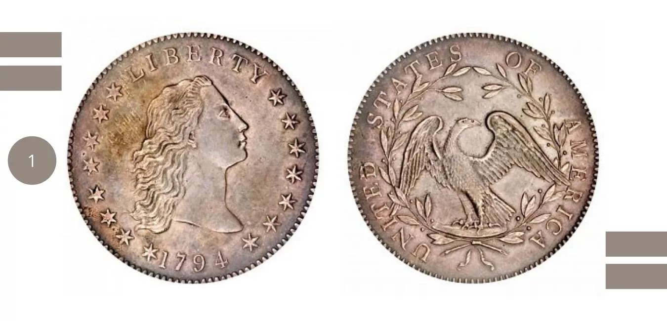 Flowing hair silver/copper dollar (1794/5)-Cost: $10 million